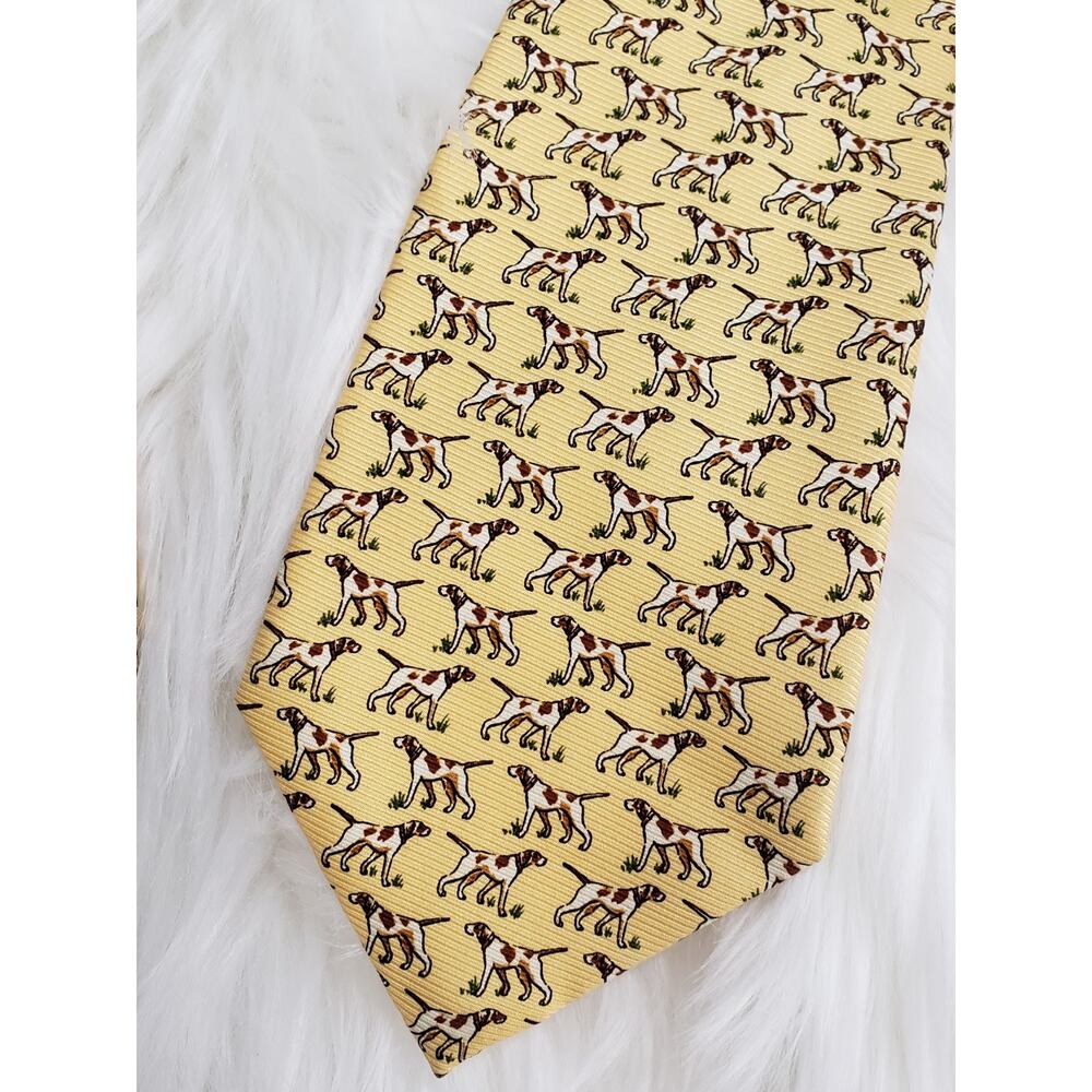 Vintage Polo Ralph Lauren Tie Dog Print 100%‎ Silk Pointer Terrier Hunting Dog